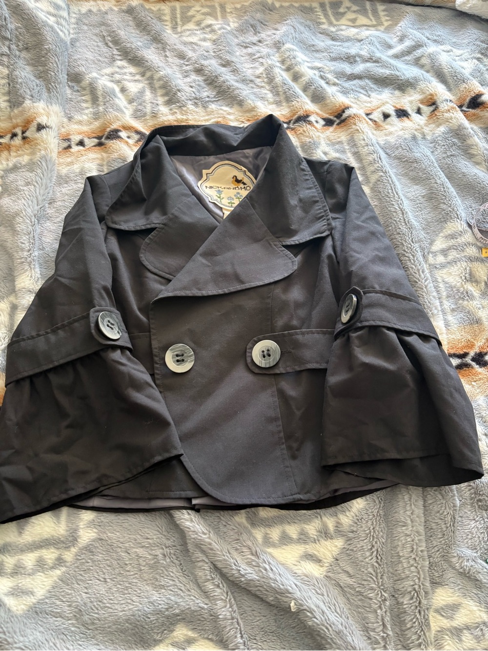 Women's Black Double-Breasted Short Pea Coat